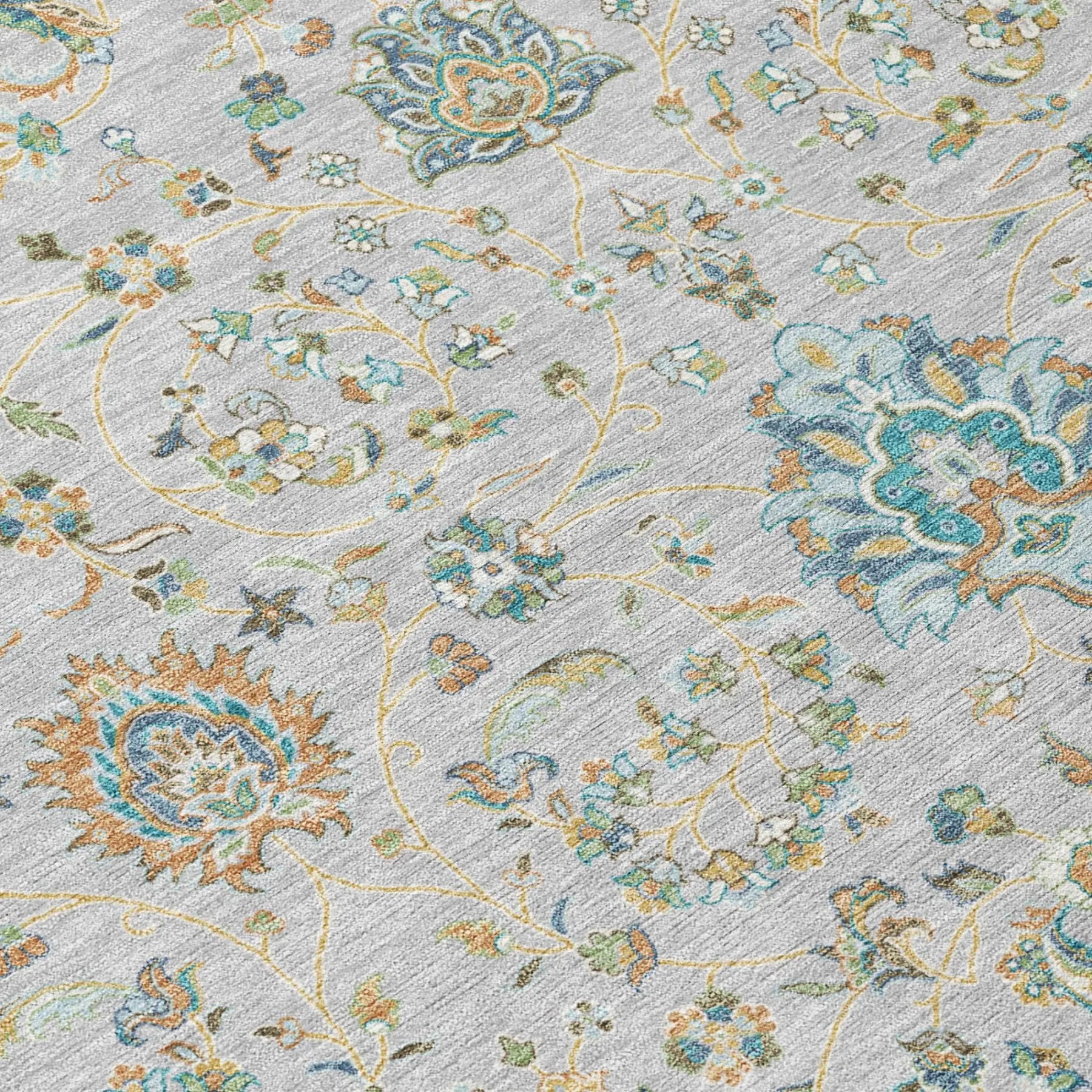 5' X 8' Silver And Gray Floral Washable Indoor Outdoor Area Rug Homeroots Outdoor