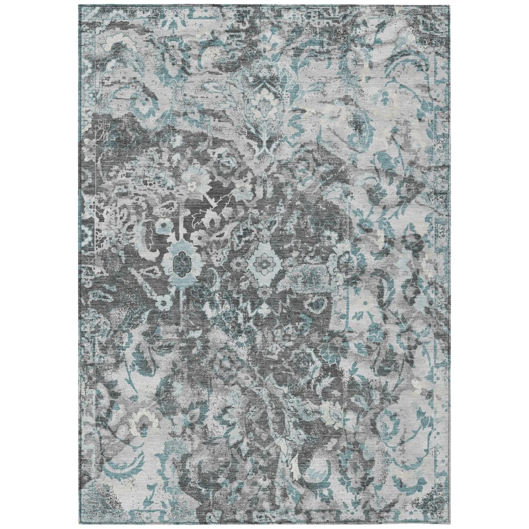 5' X 8' Silver And Gray Floral Washable Indoor Outdoor Area Rug Homeroots Outdoor