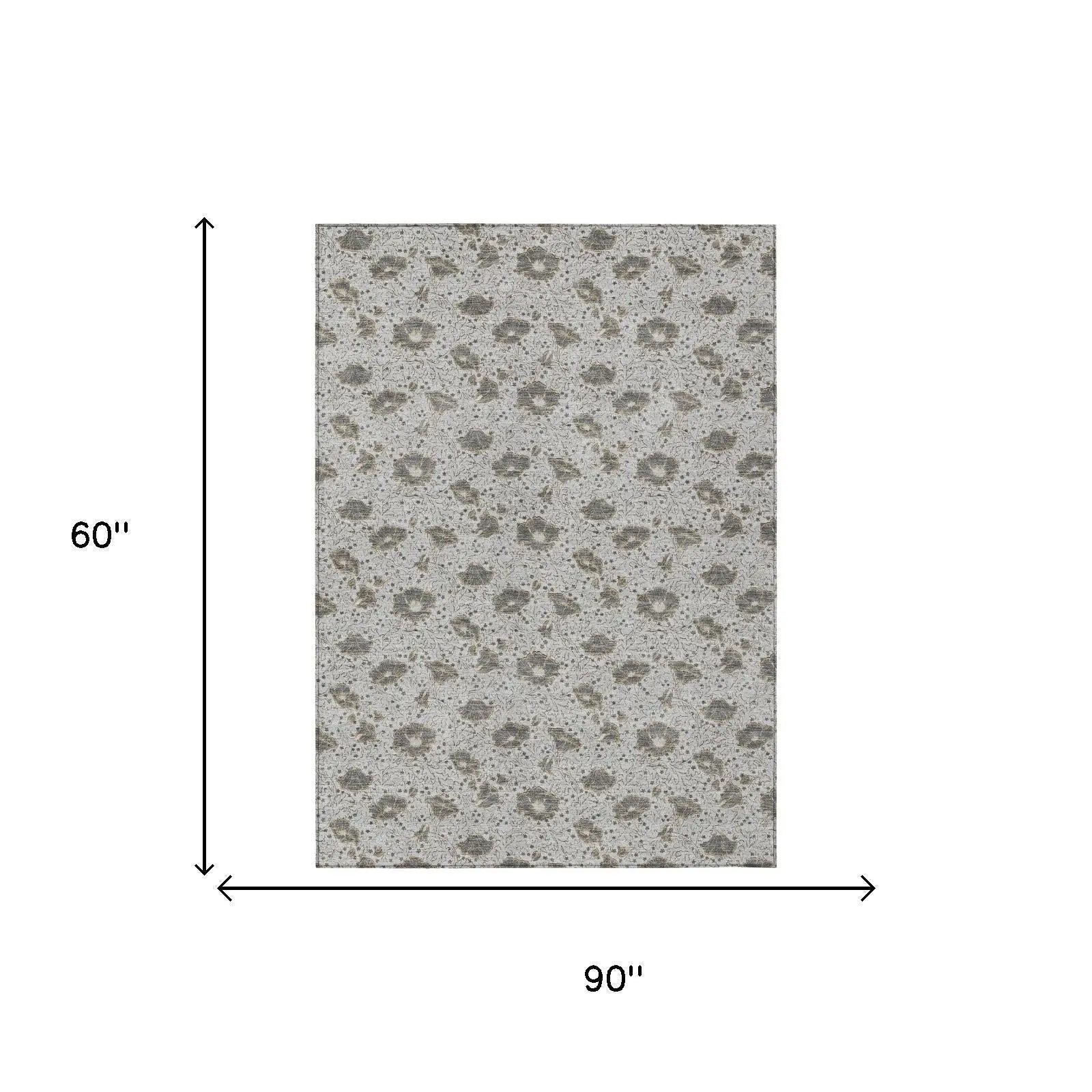 5' X 8' Silver And Gray Floral Washable Indoor Outdoor Area Rug Homeroots Outdoor
