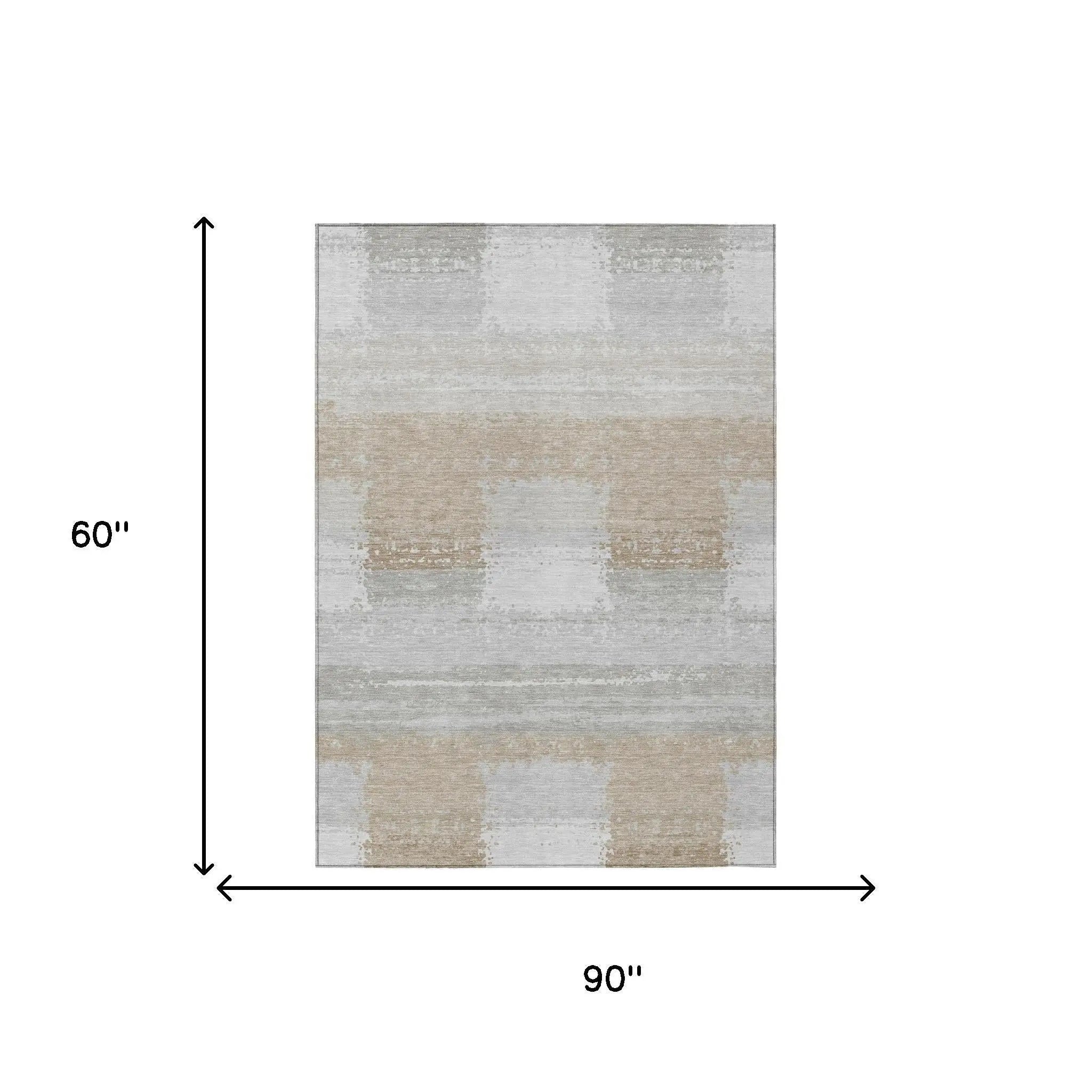 5' X 8' Silver And Gray Geometric Washable Indoor Outdoor Area Rug Homeroots Outdoor