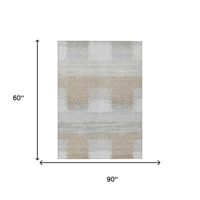 5' X 8' Silver And Gray Geometric Washable Indoor Outdoor Area Rug Homeroots Outdoor