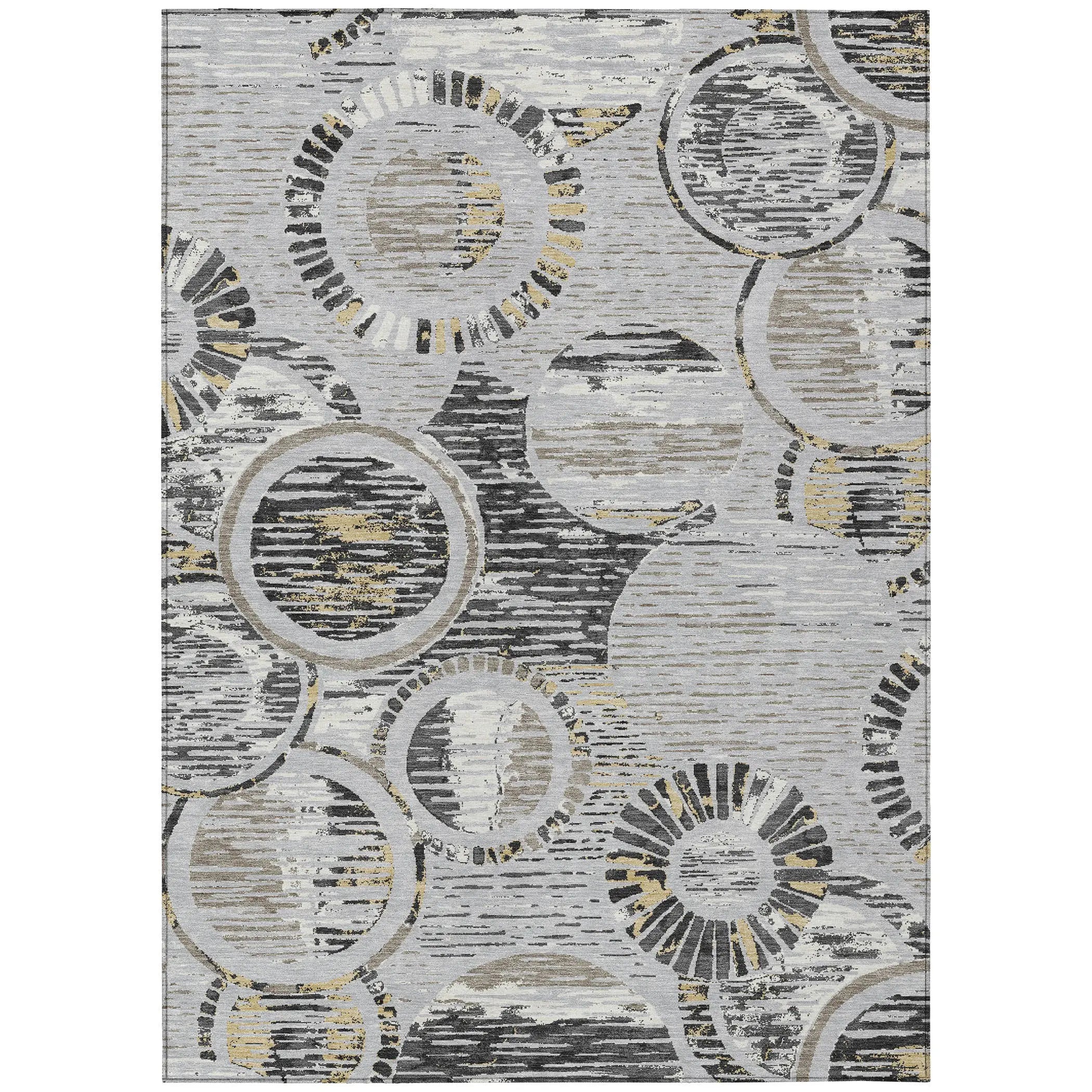 5' X 8' Silver And Gray Geometric Washable Indoor Outdoor Area Rug Homeroots Outdoor