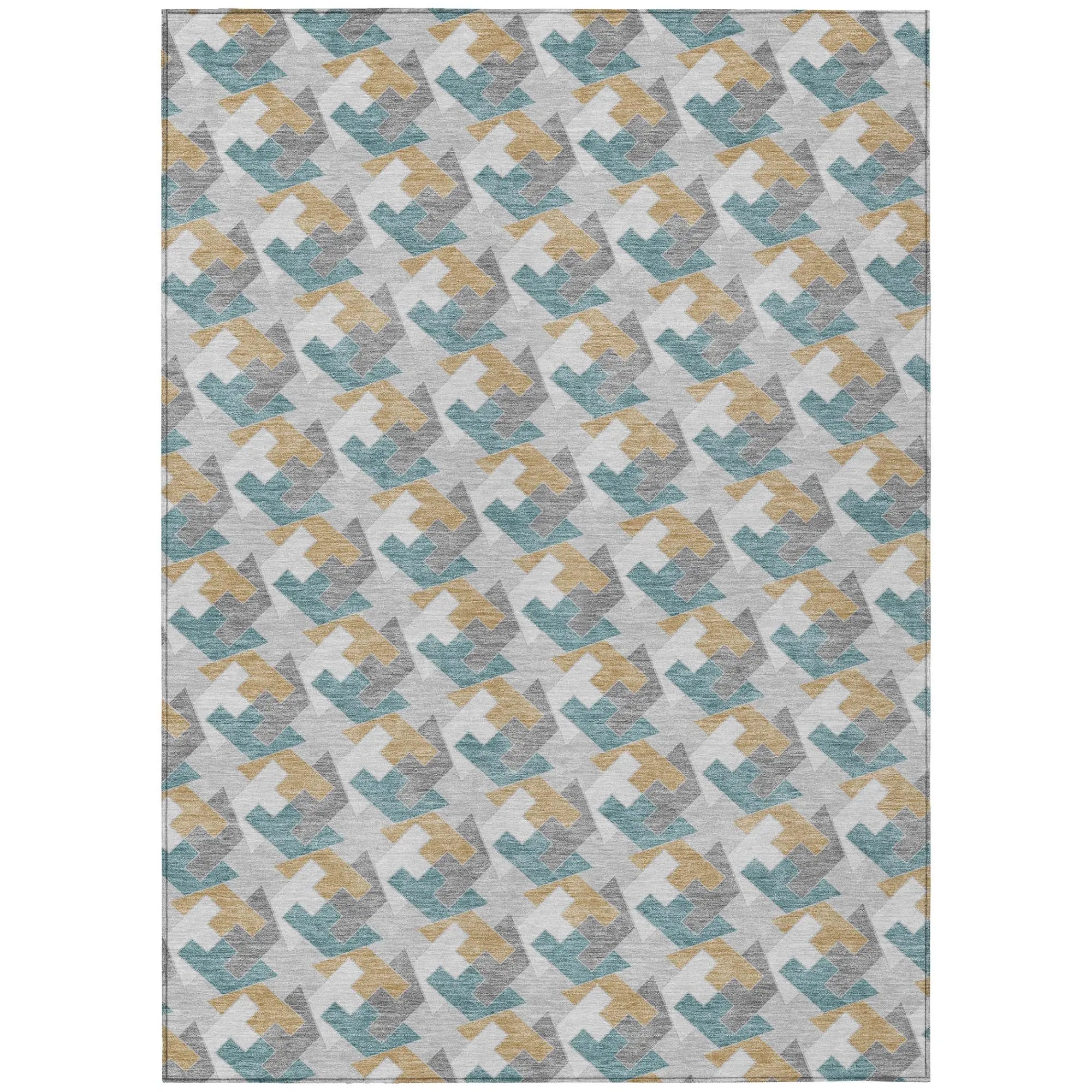 5' X 8' Silver And Gray Geometric Washable Indoor Outdoor Area Rug Homeroots Outdoor