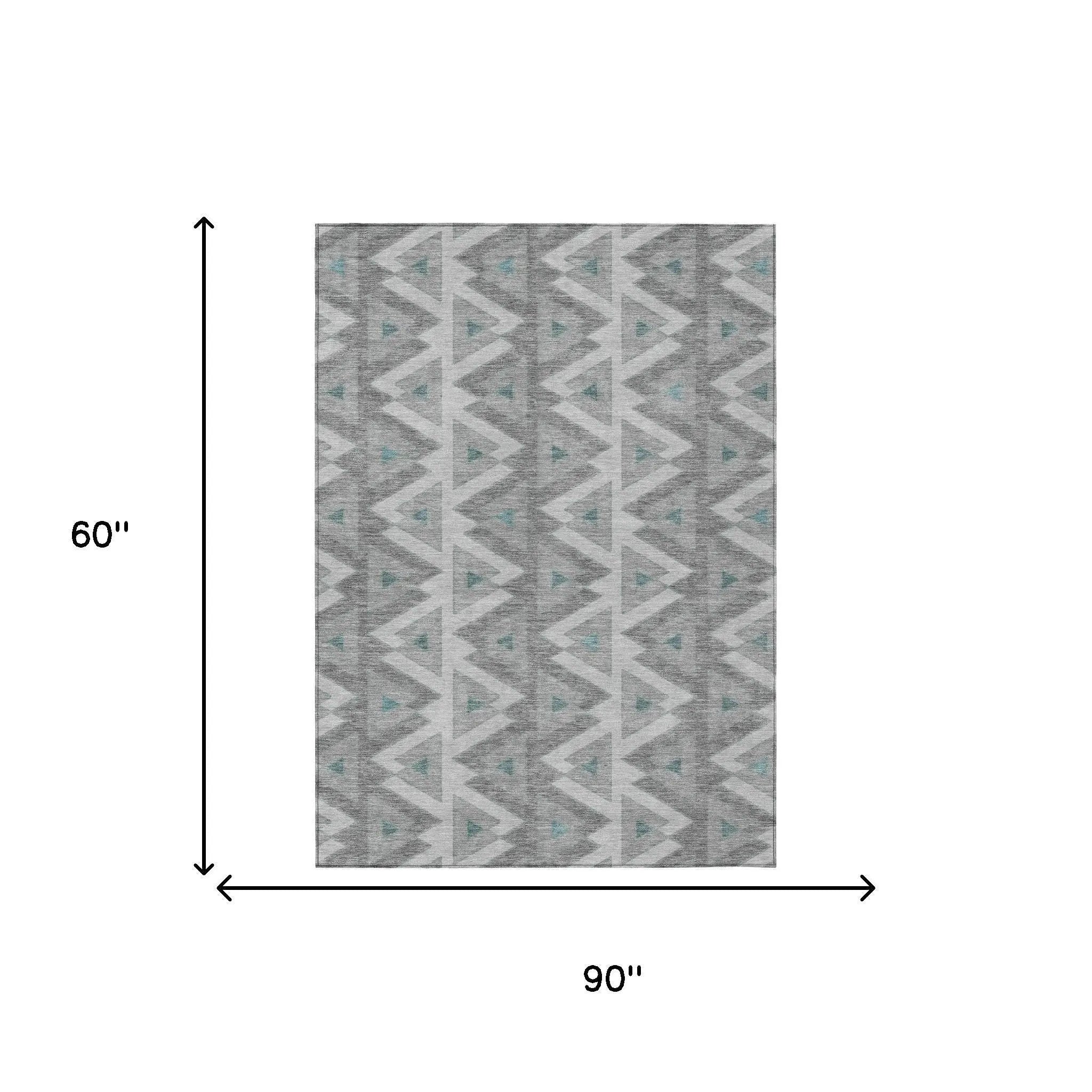 5' X 8' Silver And Gray Geometric Washable Indoor Outdoor Area Rug Homeroots Outdoor