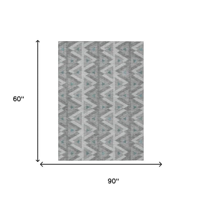 5' X 8' Silver And Gray Geometric Washable Indoor Outdoor Area Rug Homeroots Outdoor