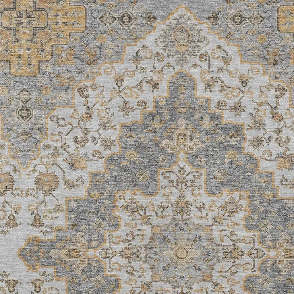 5' X 8' Silver And Gray Medallion Washable Indoor Outdoor Area Rug Homeroots Outdoor