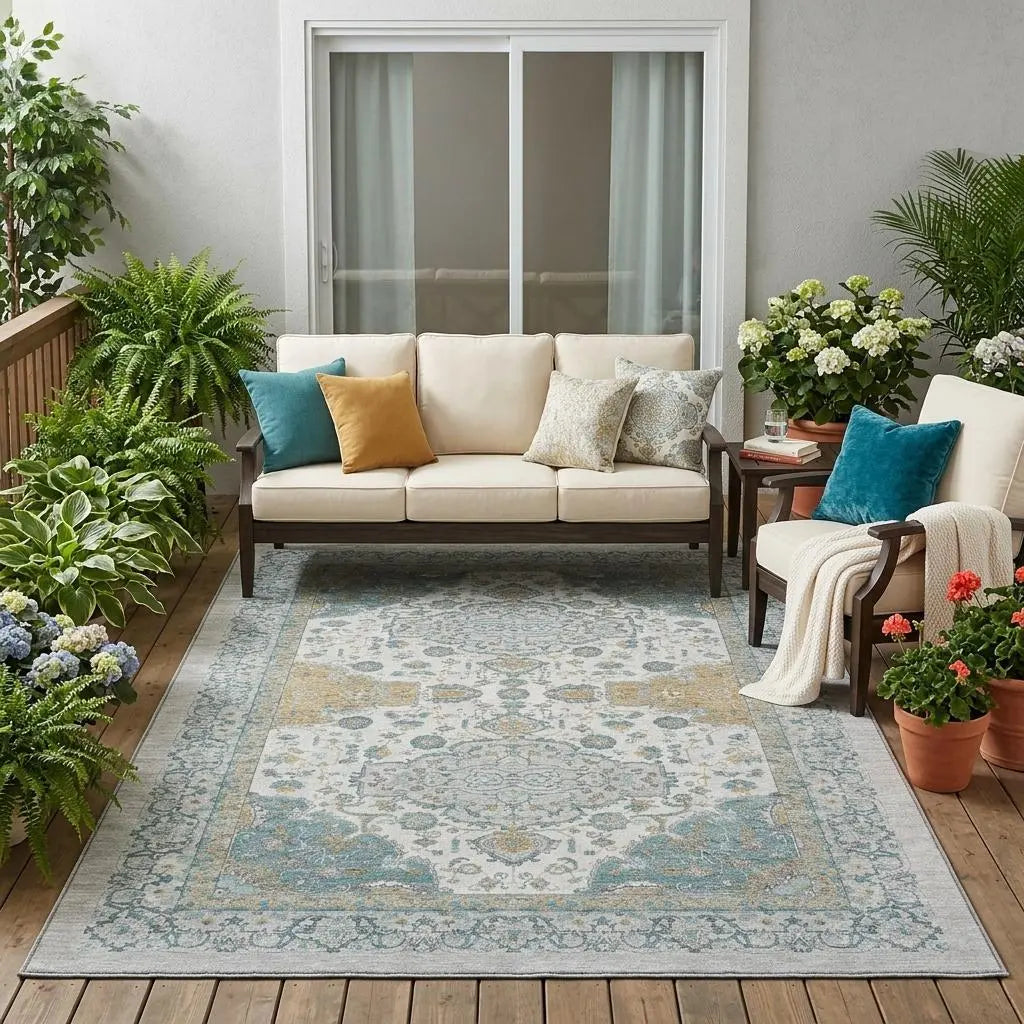 5' X 8' Silver And Gray Oriental Washable Indoor Outdoor Area Rug Homeroots Outdoor