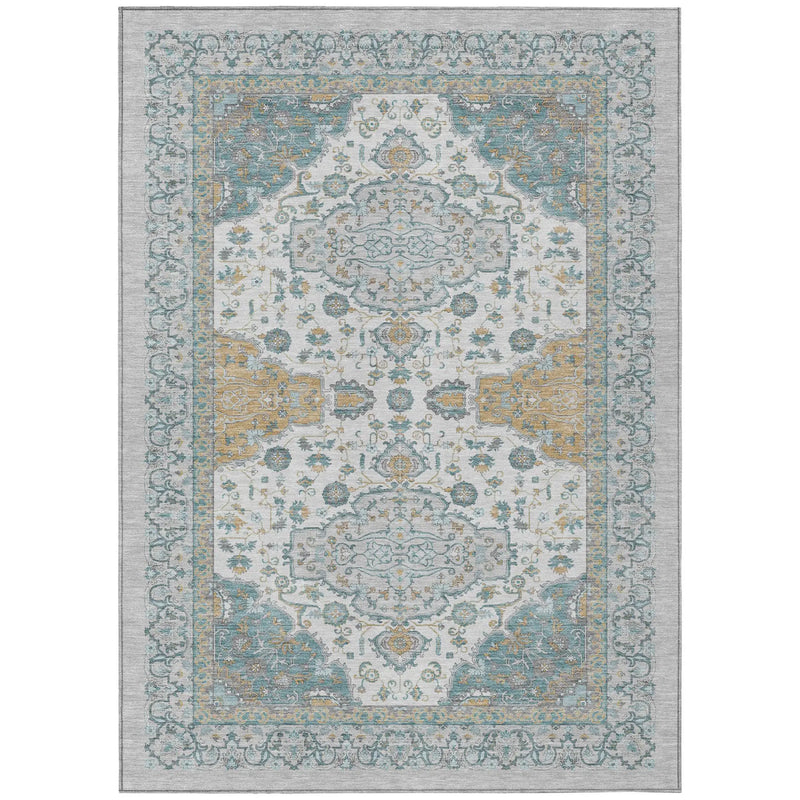 5' X 8' Silver And Gray Oriental Washable Indoor Outdoor Area Rug Homeroots Outdoor