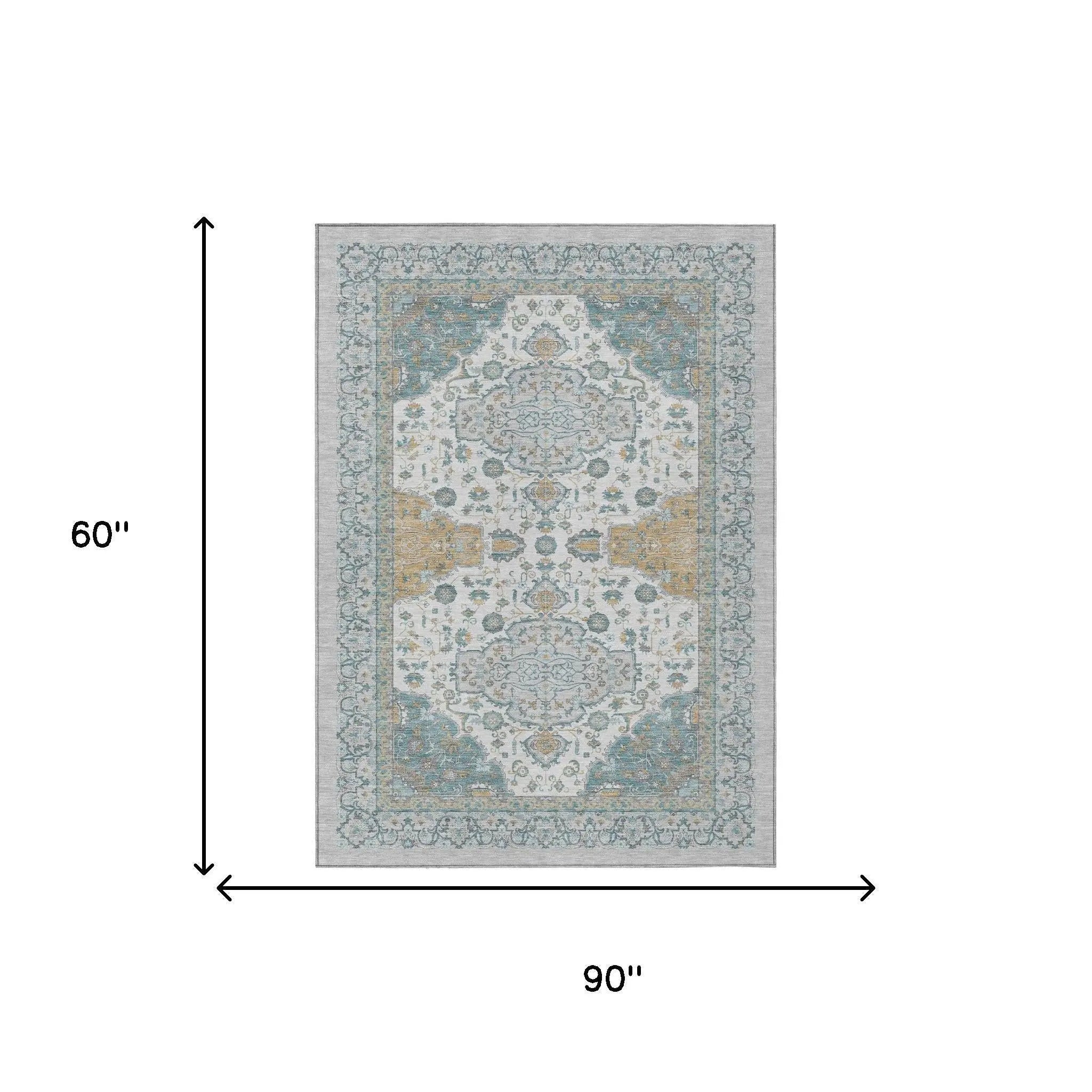5' X 8' Silver And Gray Oriental Washable Indoor Outdoor Area Rug Homeroots Outdoor