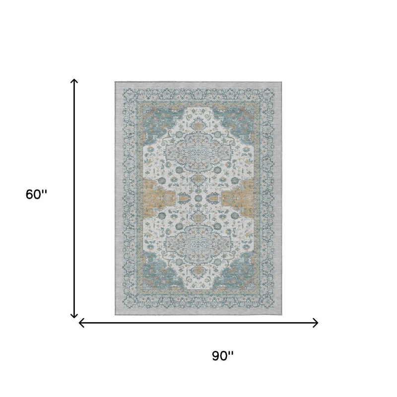 5' X 8' Silver And Gray Oriental Washable Indoor Outdoor Area Rug Homeroots Outdoor