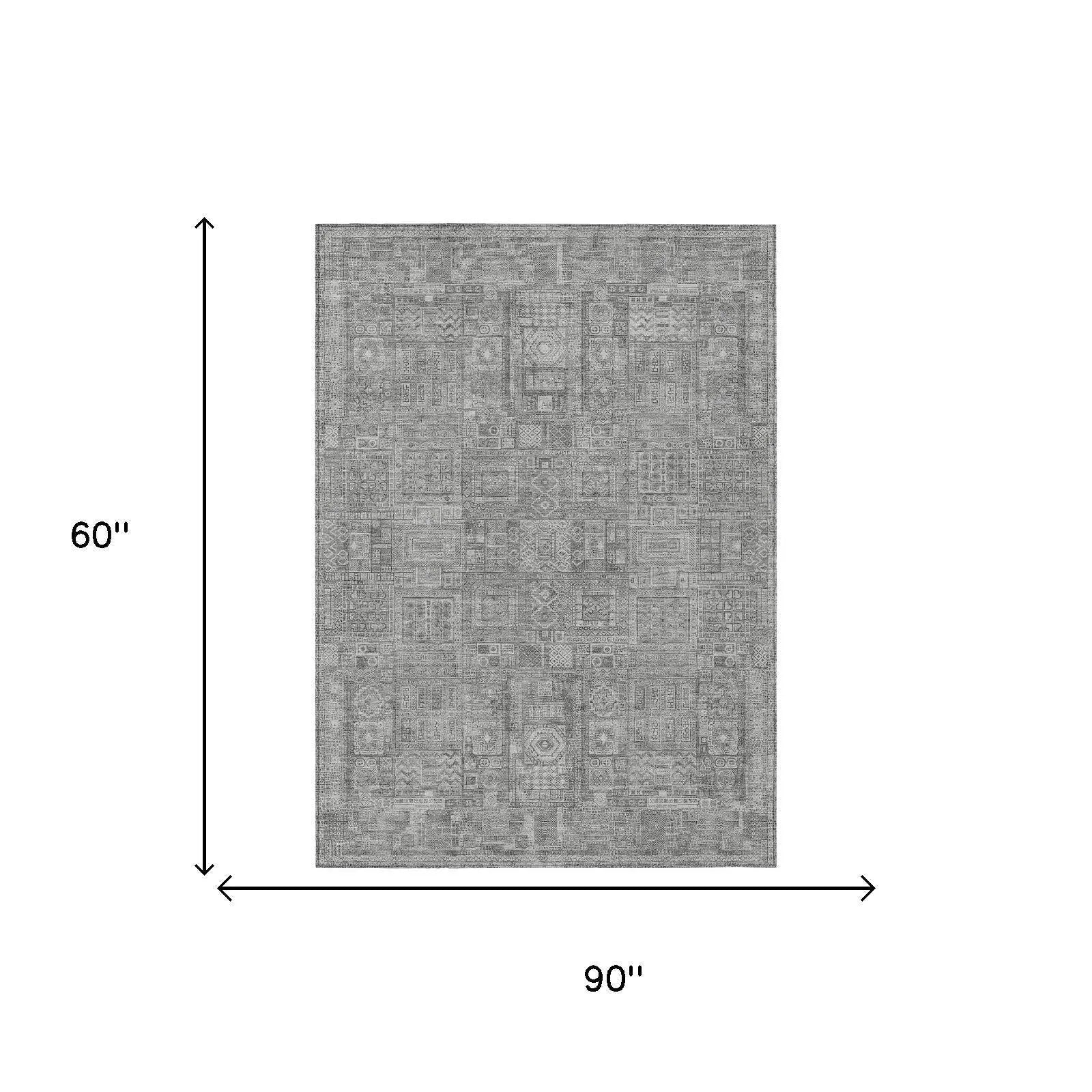5' X 8' Silver And Gray Oriental Washable Indoor Outdoor Area Rug Homeroots Outdoor