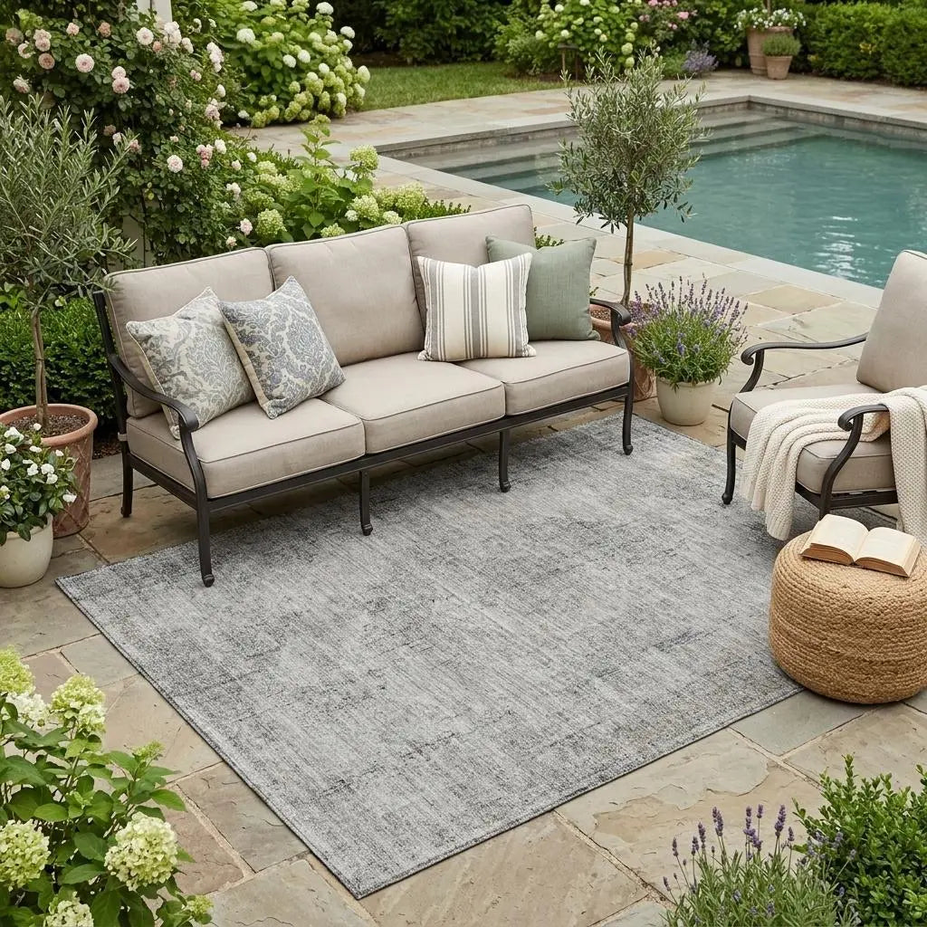 5' X 8' Silver And Gray Oriental Washable Indoor Outdoor Area Rug Homeroots Outdoor
