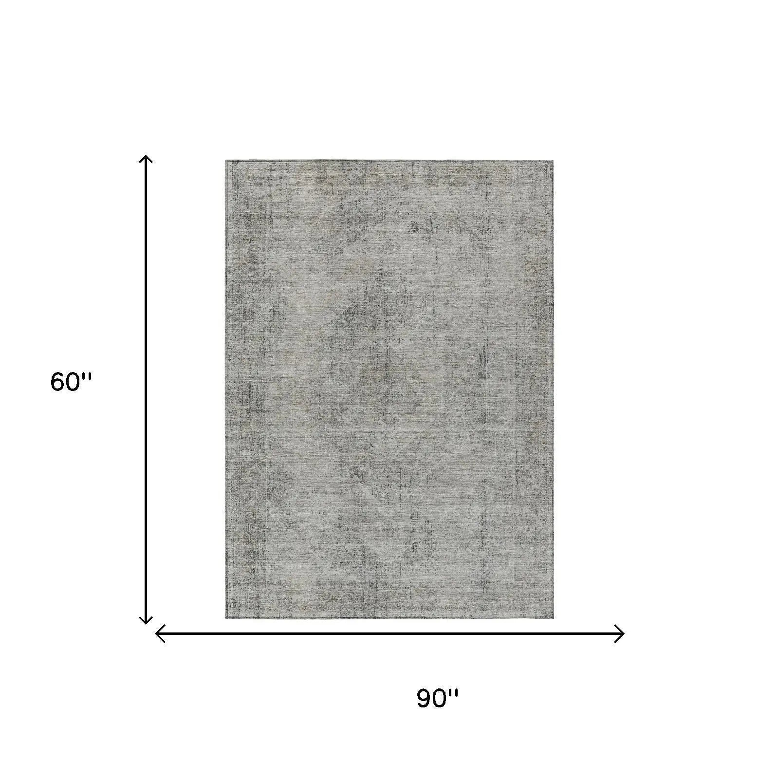 5' X 8' Silver And Gray Oriental Washable Indoor Outdoor Area Rug Homeroots Outdoor