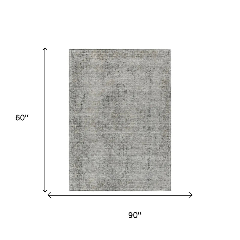 5' X 8' Silver And Gray Oriental Washable Indoor Outdoor Area Rug Homeroots Outdoor