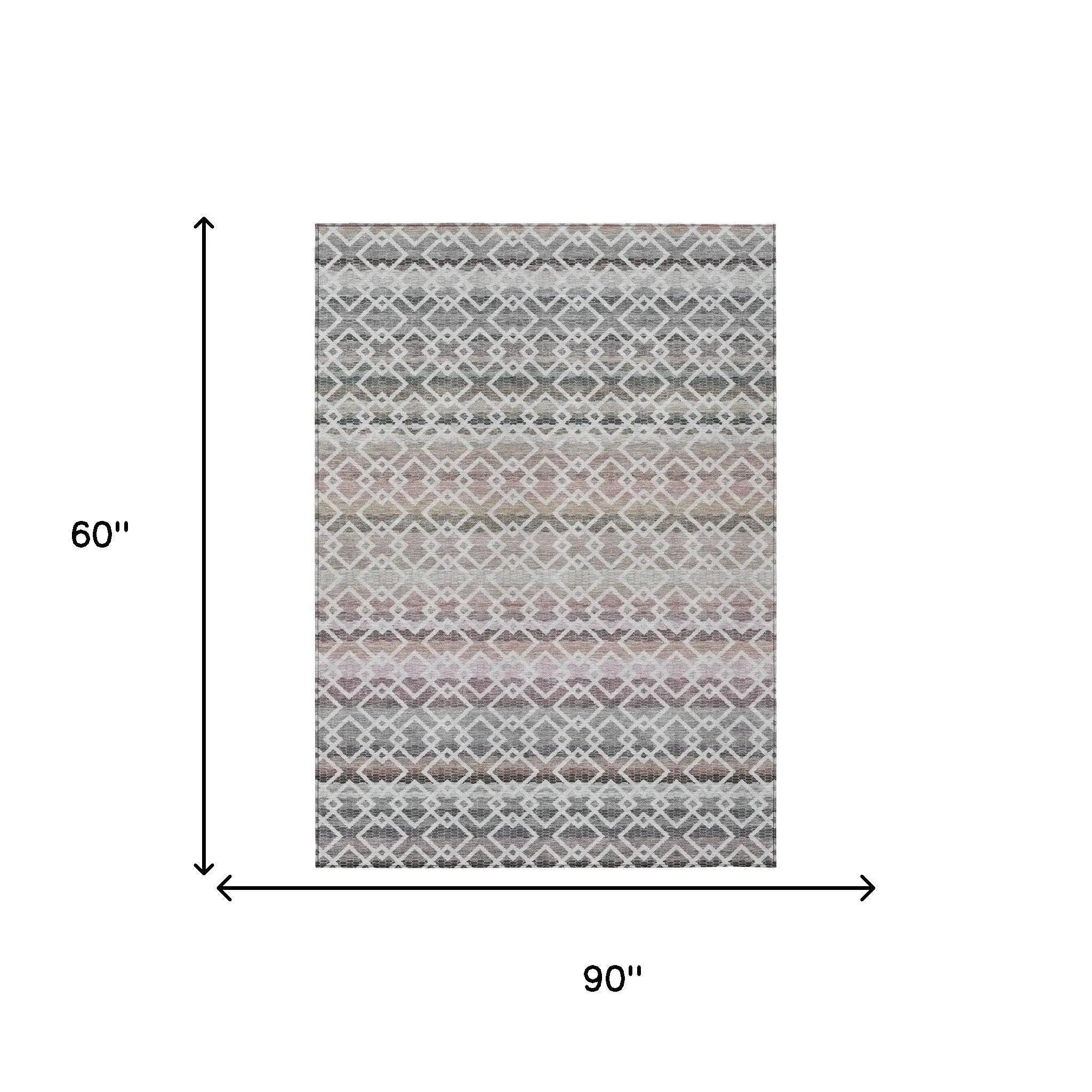 5' X 8' Silver And Gray Striped Washable Indoor Outdoor Area Rug Homeroots Outdoor