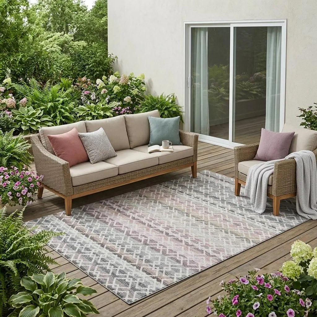 5' X 8' Silver And Gray Striped Washable Indoor Outdoor Area Rug Homeroots Outdoor