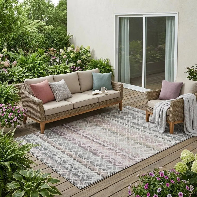 5' X 8' Silver And Gray Striped Washable Indoor Outdoor Area Rug Homeroots Outdoor