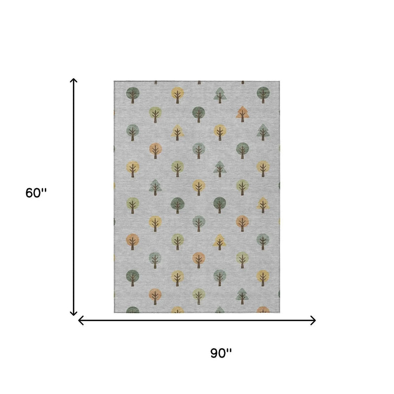 5' X 8' Silver And Green Geometric Washable Indoor Outdoor Area Rug Homeroots Outdoor