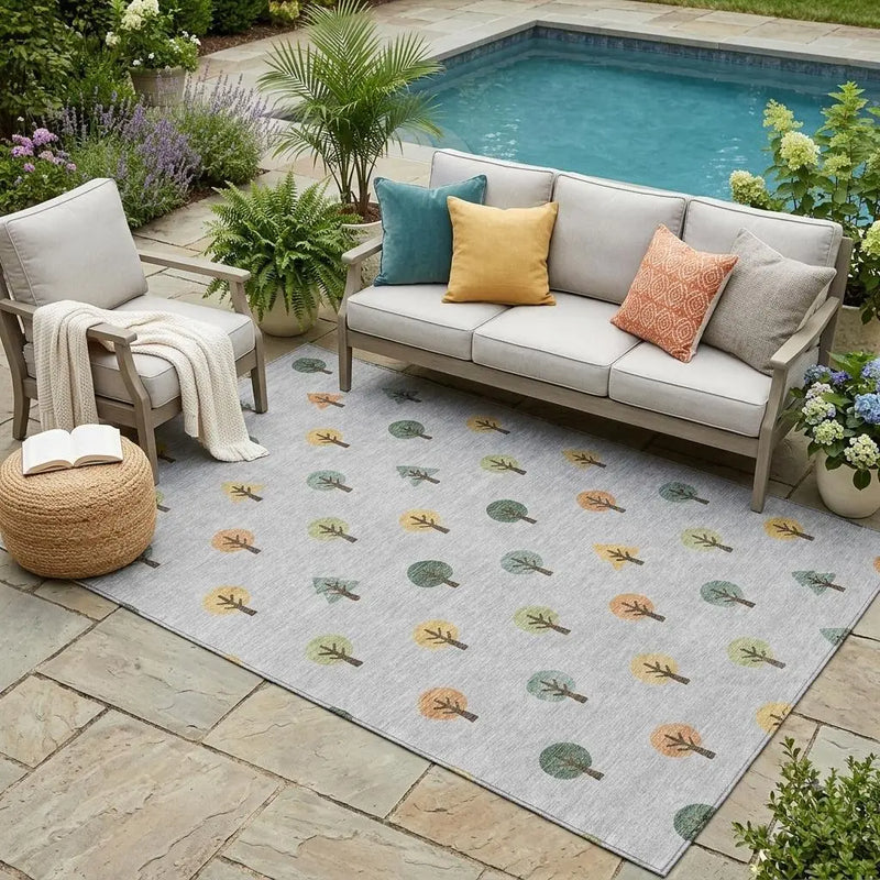 5' X 8' Silver And Green Geometric Washable Indoor Outdoor Area Rug Homeroots Outdoor