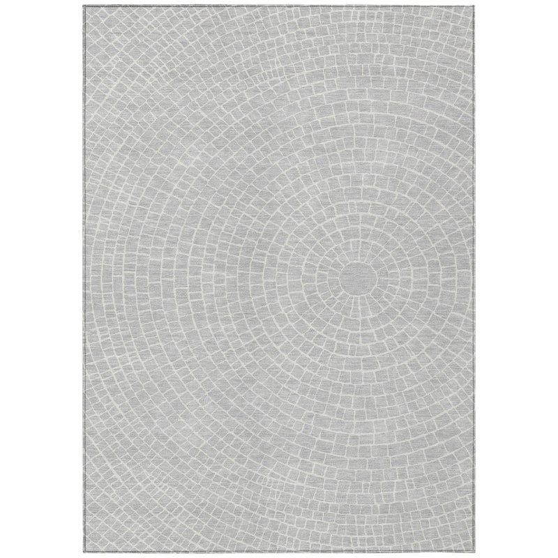 5' X 8' Silver And Ivory Geometric Washable Indoor Outdoor Area Rug Homeroots Outdoor