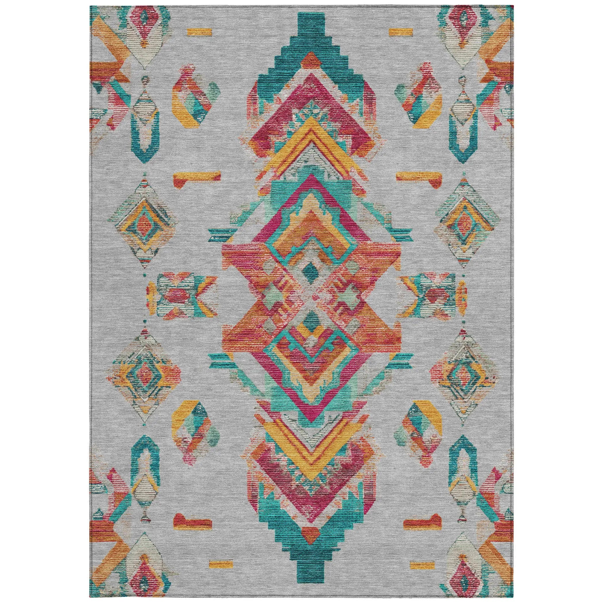 5' X 8' Silver And Ivory Tribal Washable Indoor Outdoor Area Rug Homeroots Outdoor