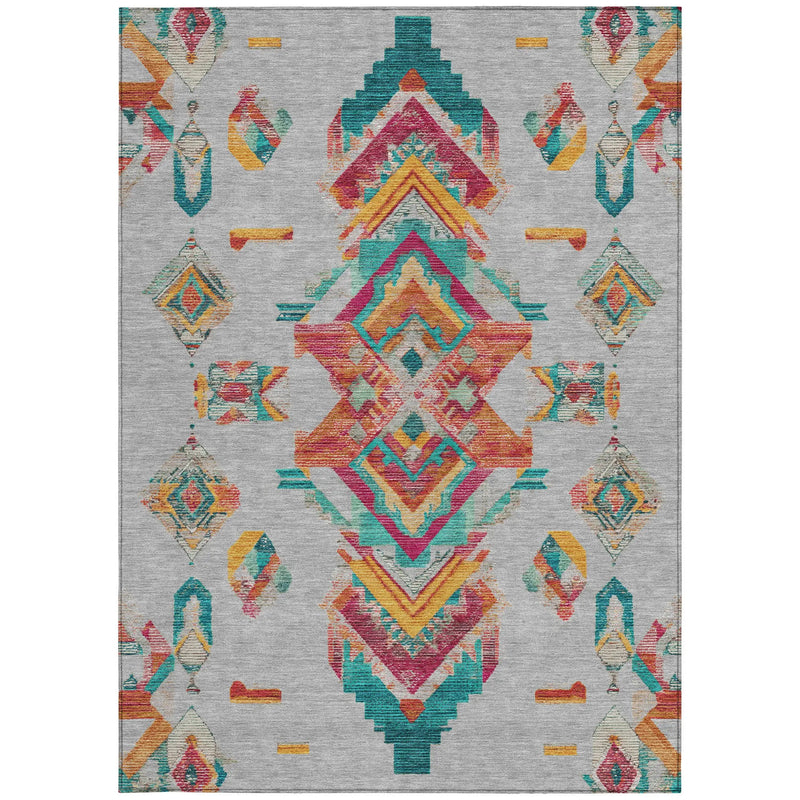 5' X 8' Silver And Ivory Tribal Washable Indoor Outdoor Area Rug Homeroots Outdoor