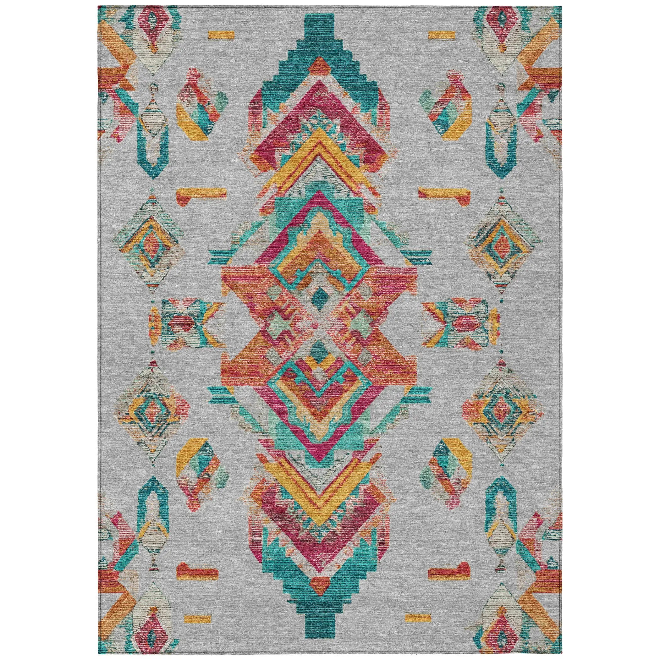 5' X 8' Silver And Ivory Tribal Washable Indoor Outdoor Area Rug Homeroots Outdoor