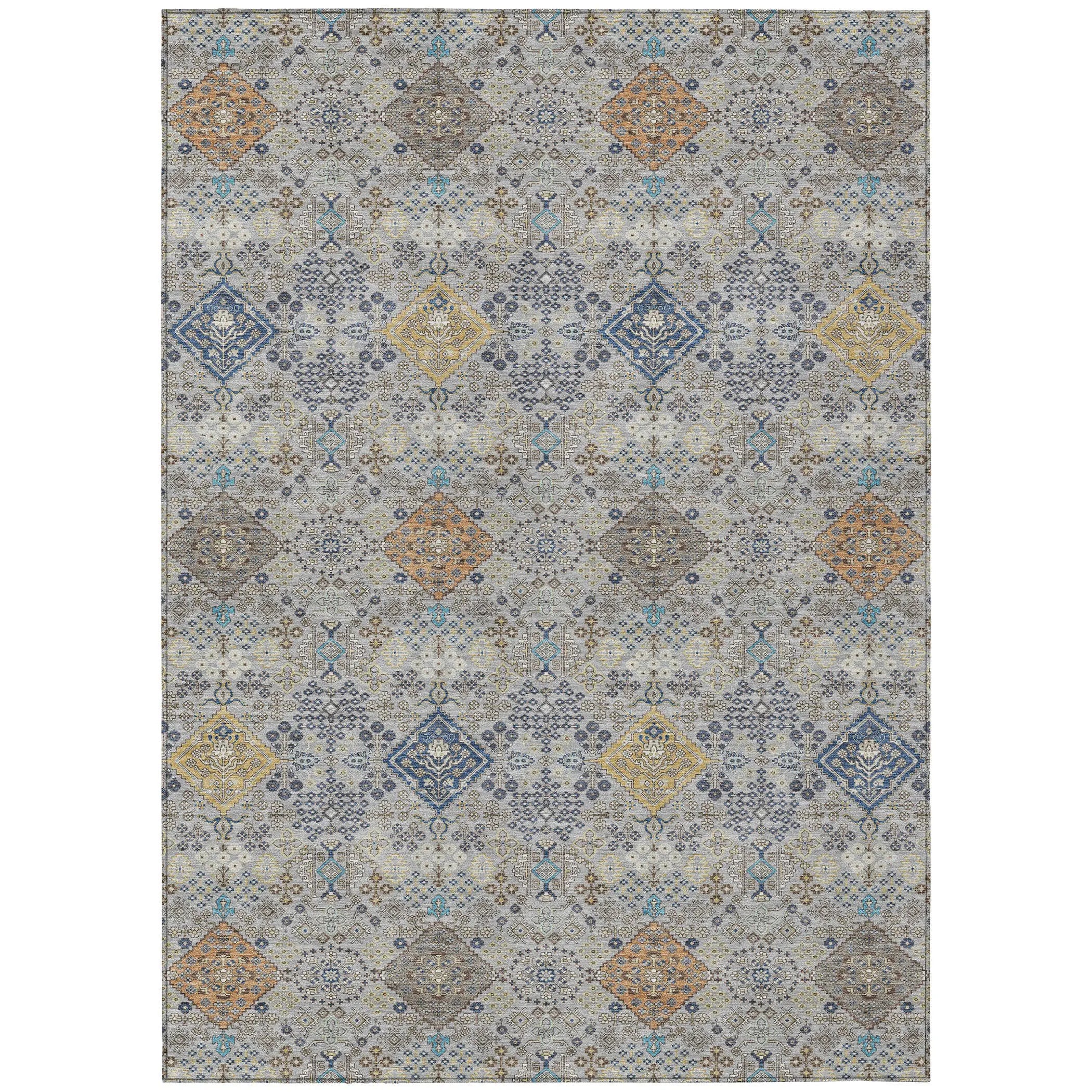 5' X 8' Silver And Navy Blue Oriental Washable Indoor Outdoor Area Rug Homeroots Outdoor