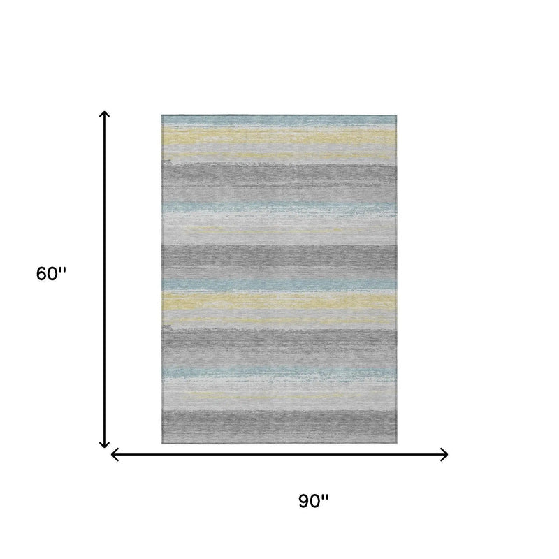 5' X 8' Silver And Taupe Striped Washable Indoor Outdoor Area Rug Homeroots Outdoor