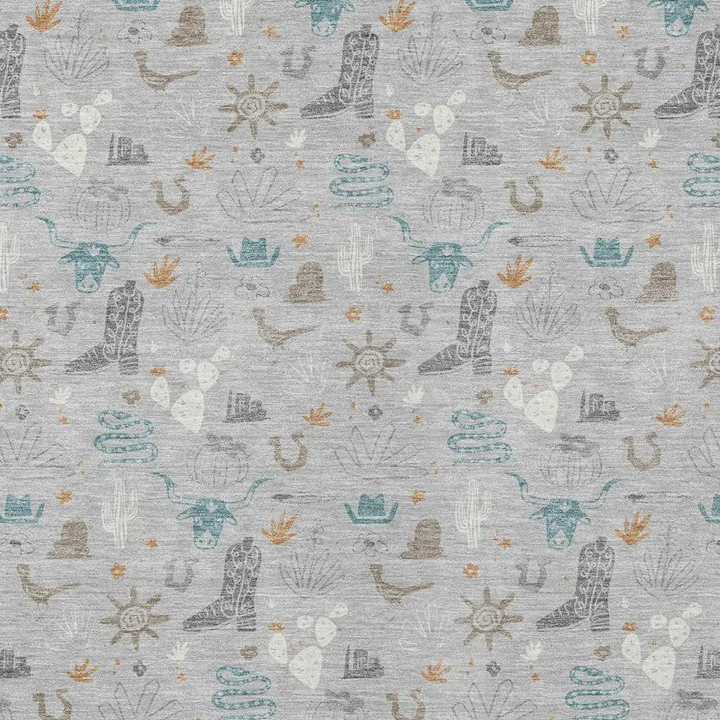 5' X 8' Silver And Teal Blue Cactus Washable Indoor Outdoor Area Rug Homeroots Outdoor