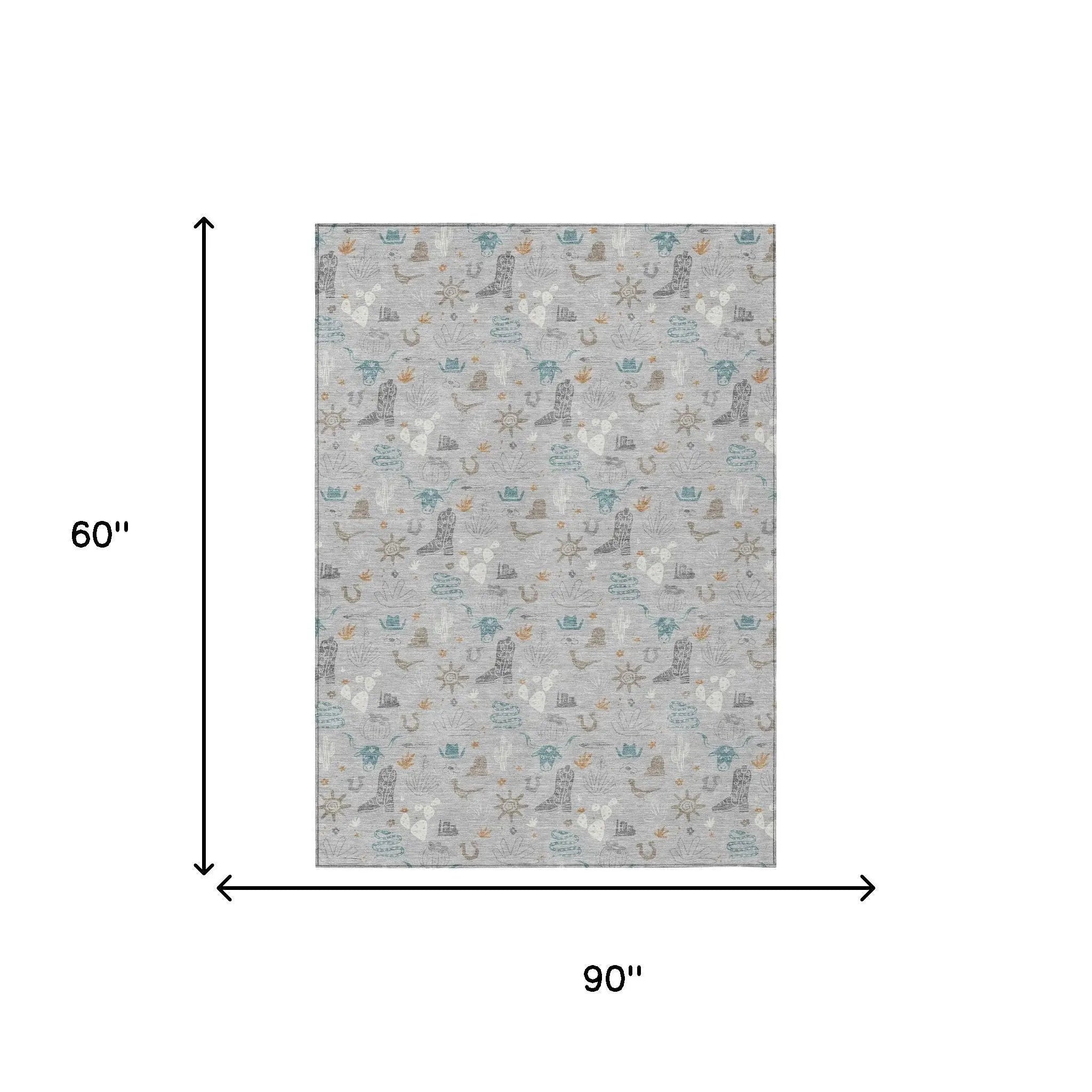 5' X 8' Silver And Teal Blue Cactus Washable Indoor Outdoor Area Rug Homeroots Outdoor