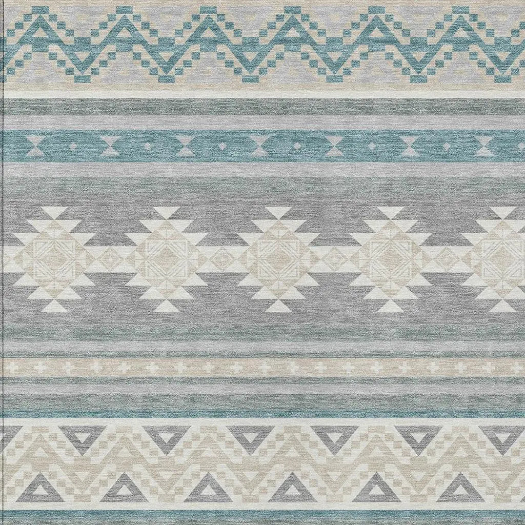 5' X 8' Silver And Teal Blue Southwestern Washable Indoor Outdoor Area Rug Homeroots Outdoor