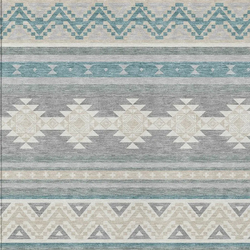 5' X 8' Silver And Teal Blue Southwestern Washable Indoor Outdoor Area Rug Homeroots Outdoor