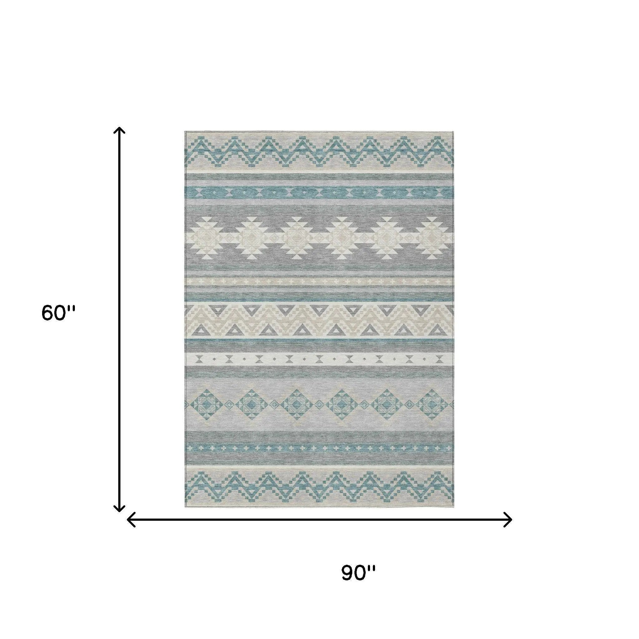 5' X 8' Silver And Teal Blue Southwestern Washable Indoor Outdoor Area Rug Homeroots Outdoor