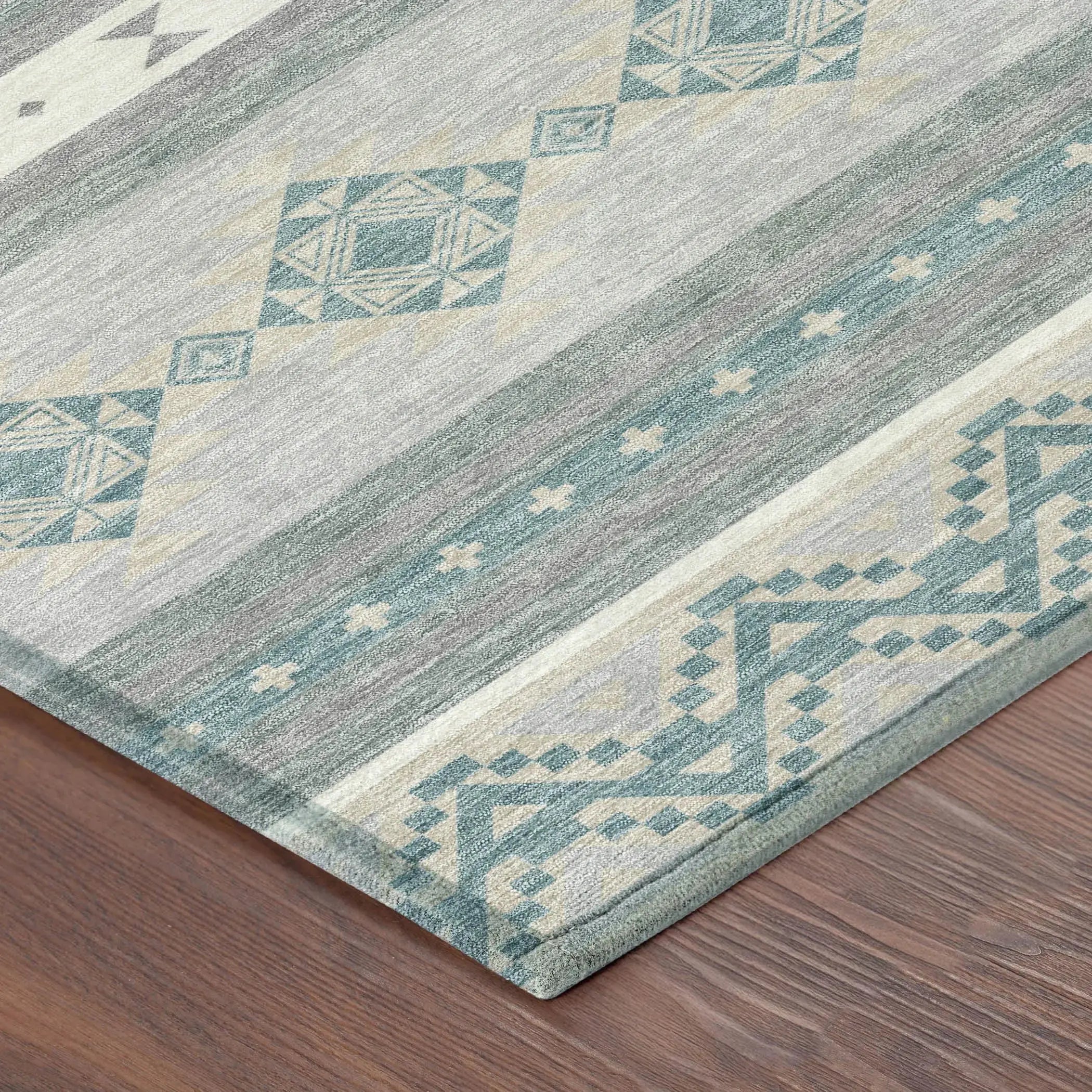 5' X 8' Silver And Teal Blue Southwestern Washable Indoor Outdoor Area Rug Homeroots Outdoor