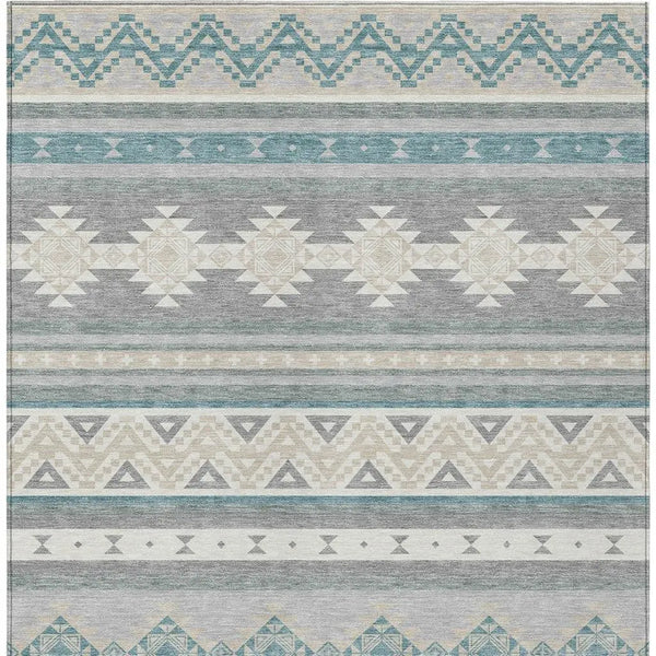 5' X 8' Silver And Teal Blue Southwestern Washable Indoor Outdoor Area Rug Homeroots Outdoor