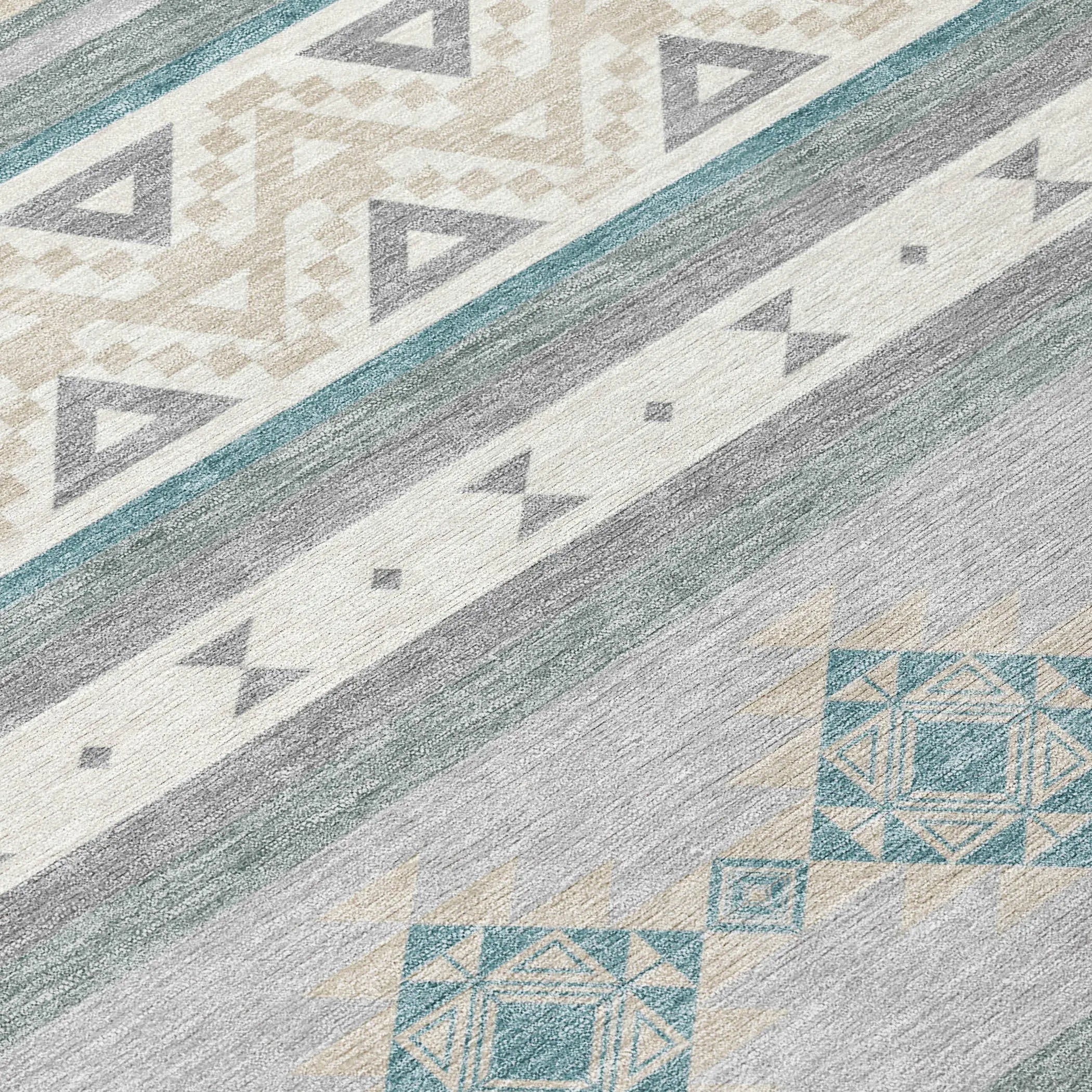 5' X 8' Silver And Teal Blue Southwestern Washable Indoor Outdoor Area Rug Homeroots Outdoor