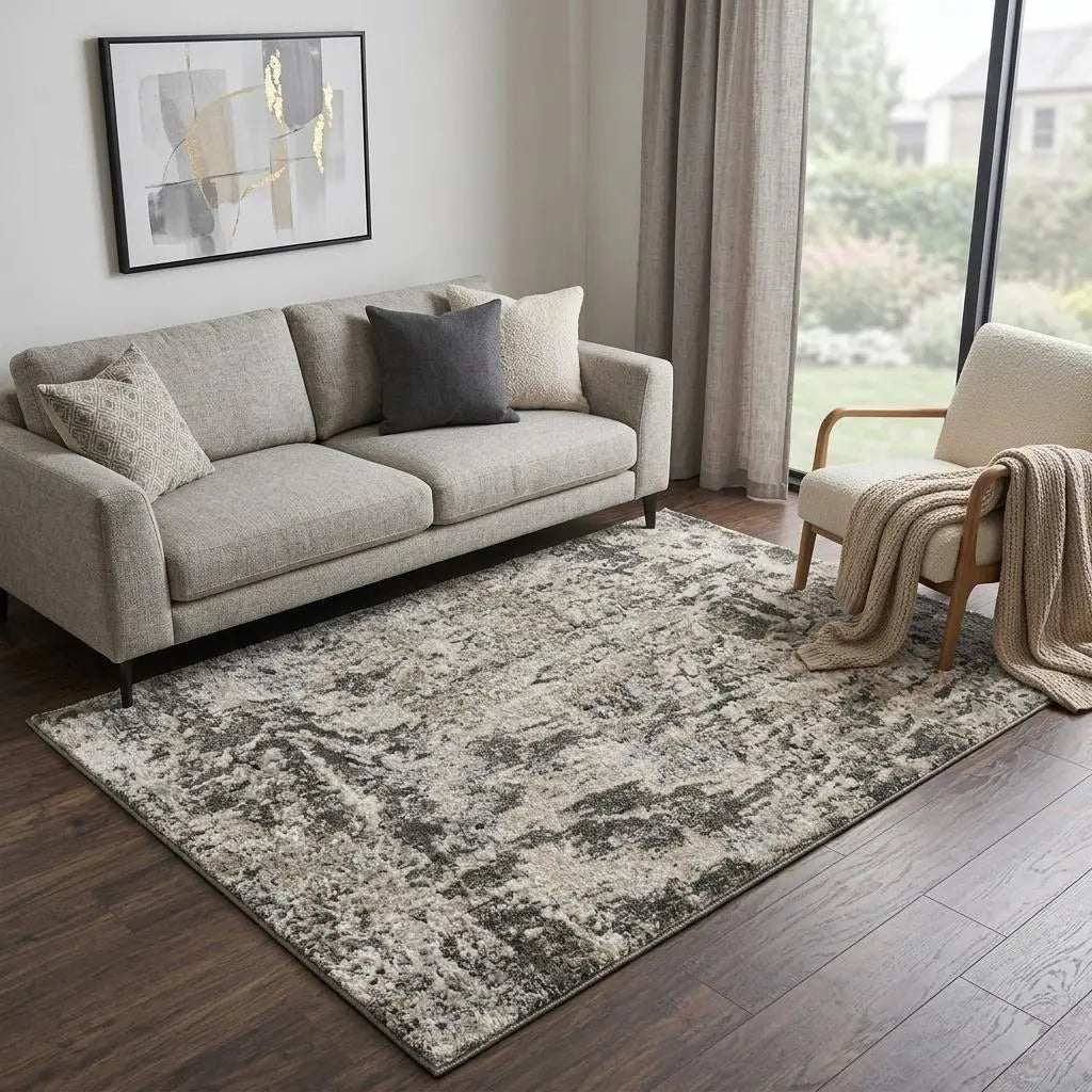 5' X 8' Silver Beige And Taupe Abstract Area Rug Homeroots Home Decor