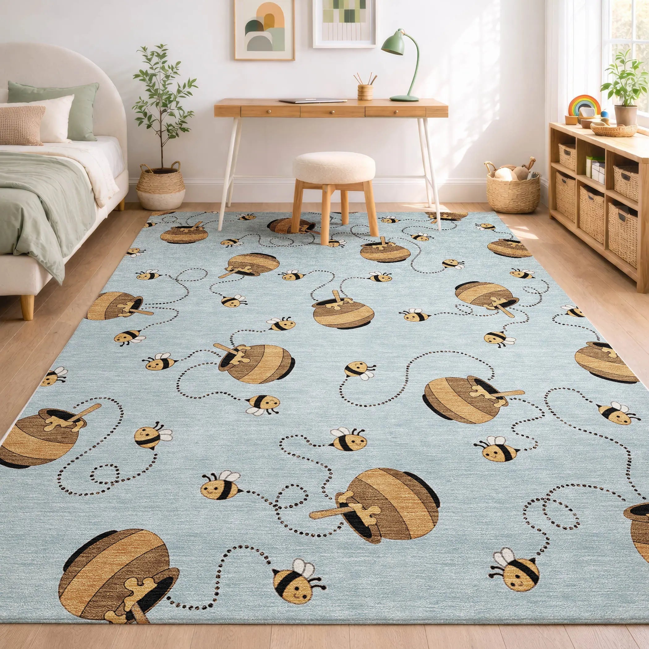 5' X 8' Sky Blue And Beige Geometric Washable Indoor Outdoor Area Rug Homeroots Outdoor
