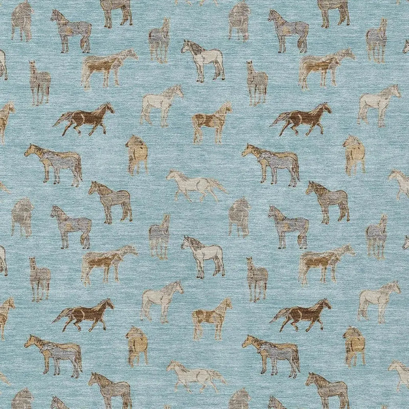5' X 8' Sky Blue And Beige Horse Washable Indoor Outdoor Area Rug Homeroots Outdoor
