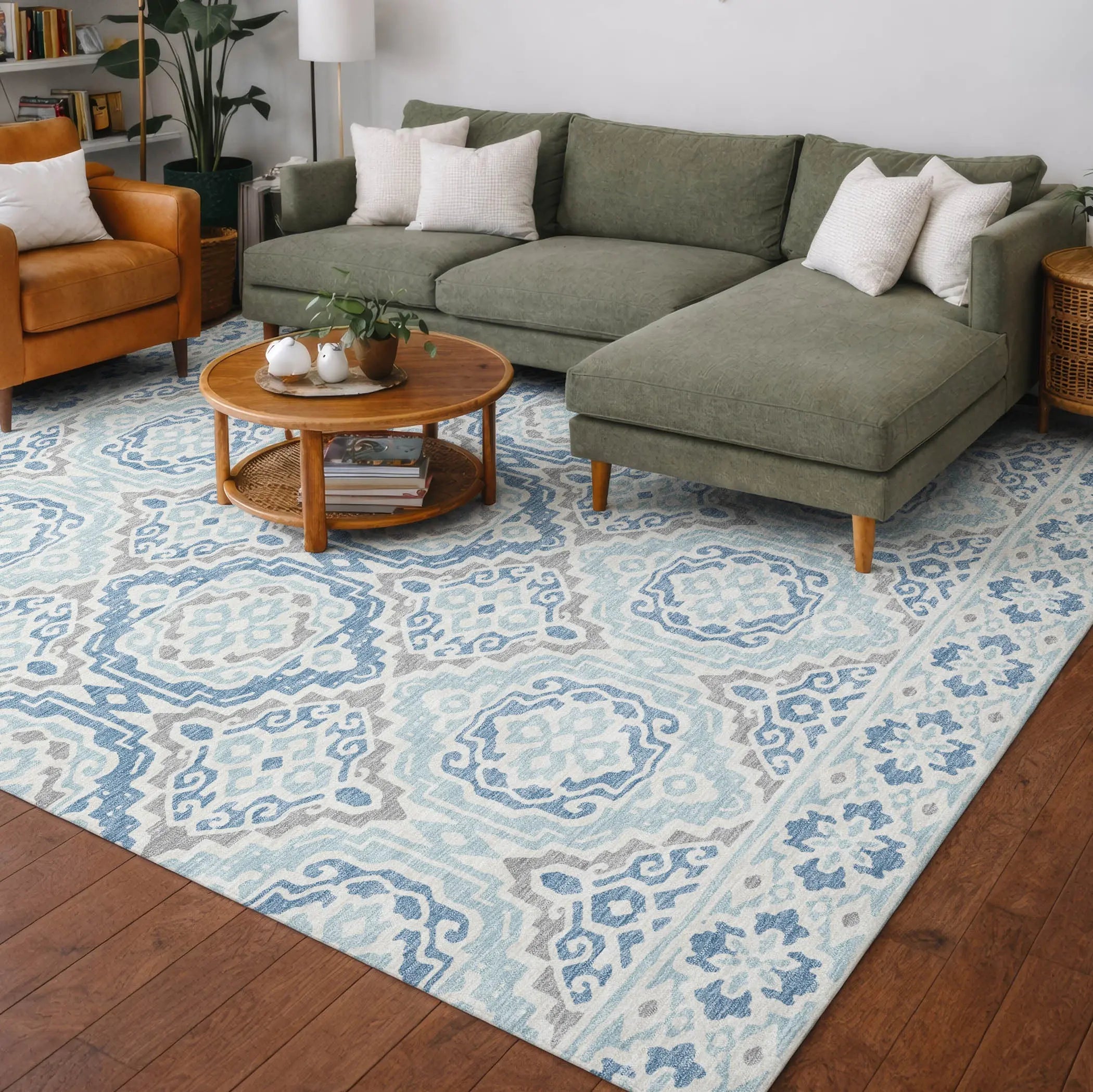 5' X 8' Sky Blue And Beige Tribal Washable Indoor Outdoor Area Rug Homeroots Outdoor