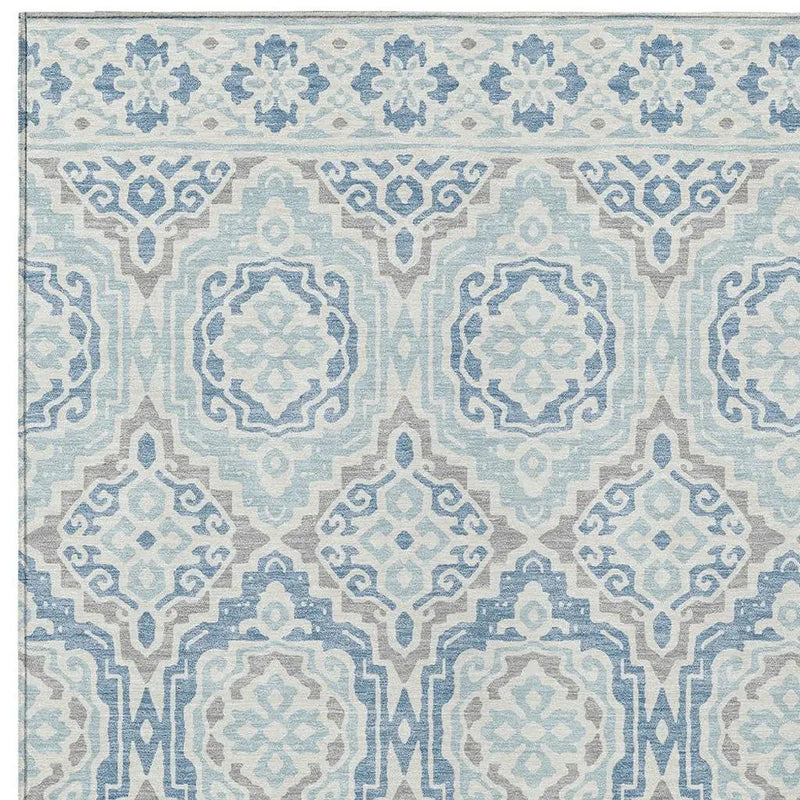 5' X 8' Sky Blue And Beige Tribal Washable Indoor Outdoor Area Rug Homeroots Outdoor