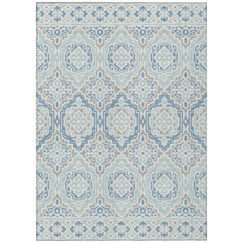 5' X 8' Sky Blue And Beige Tribal Washable Indoor Outdoor Area Rug Homeroots Outdoor