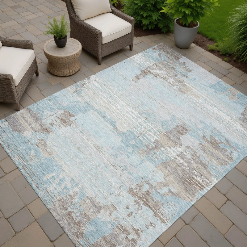 5' X 8' Sky Blue And Blue Abstract Washable Indoor Outdoor Area Rug Homeroots Outdoor