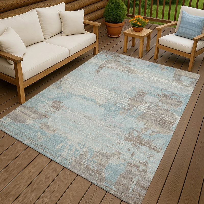 5' X 8' Sky Blue And Blue Abstract Washable Indoor Outdoor Area Rug Homeroots Outdoor