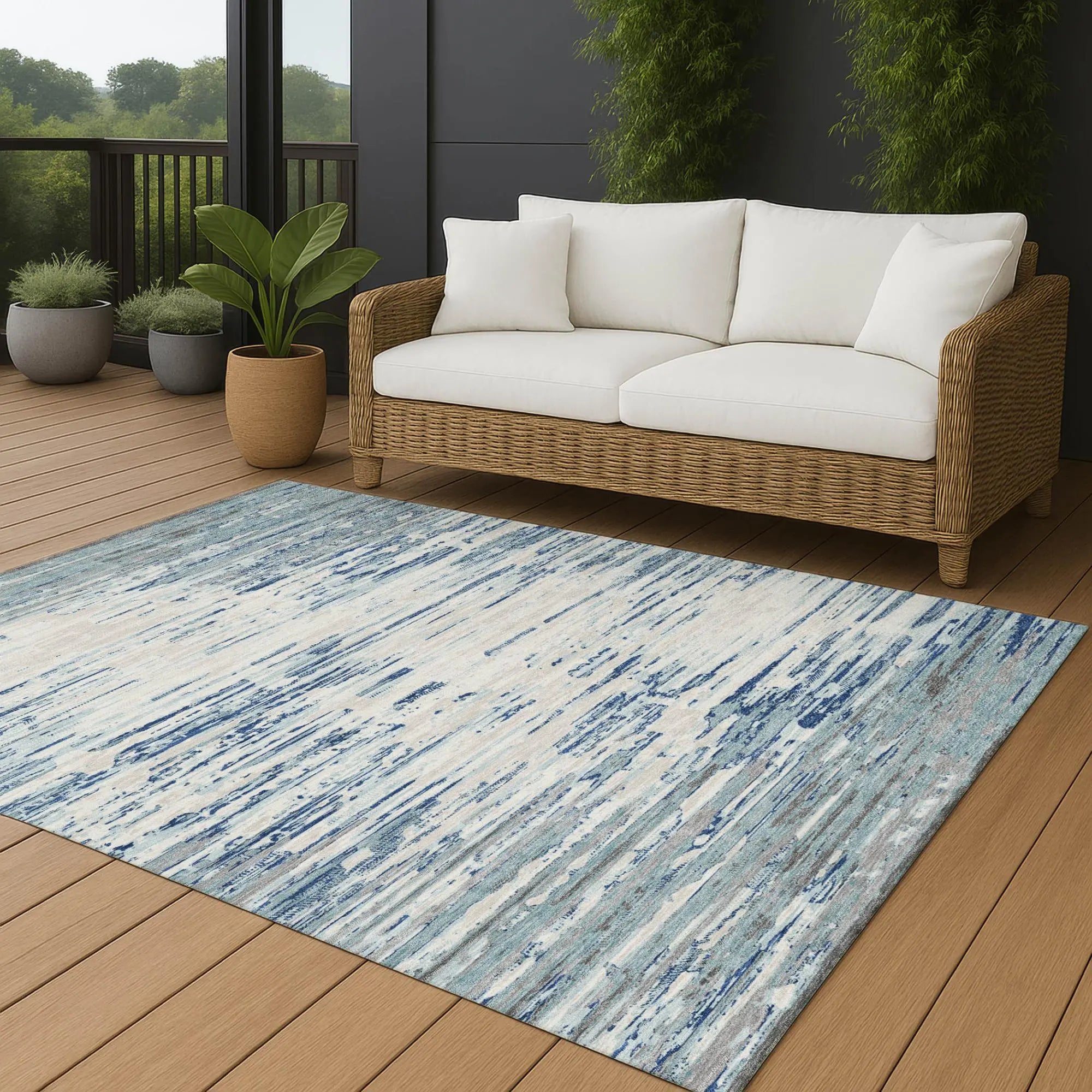 5' X 8' Sky Blue And Blue Abstract Washable Indoor Outdoor Area Rug Homeroots Outdoor