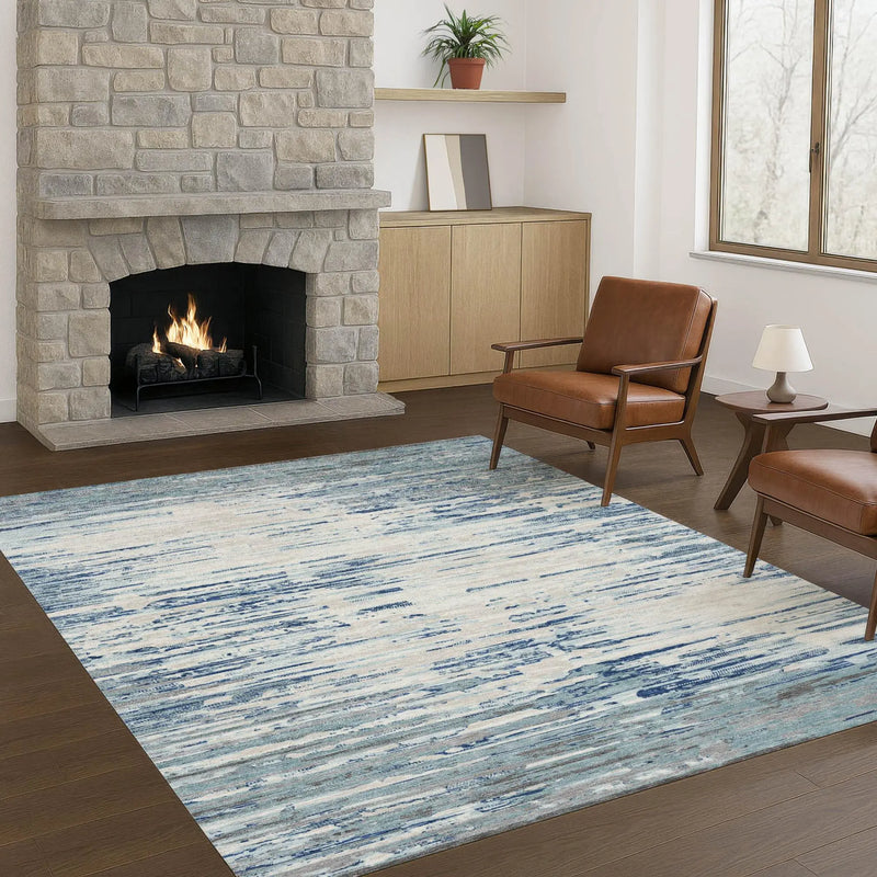 5' X 8' Sky Blue And Blue Abstract Washable Indoor Outdoor Area Rug Homeroots Outdoor