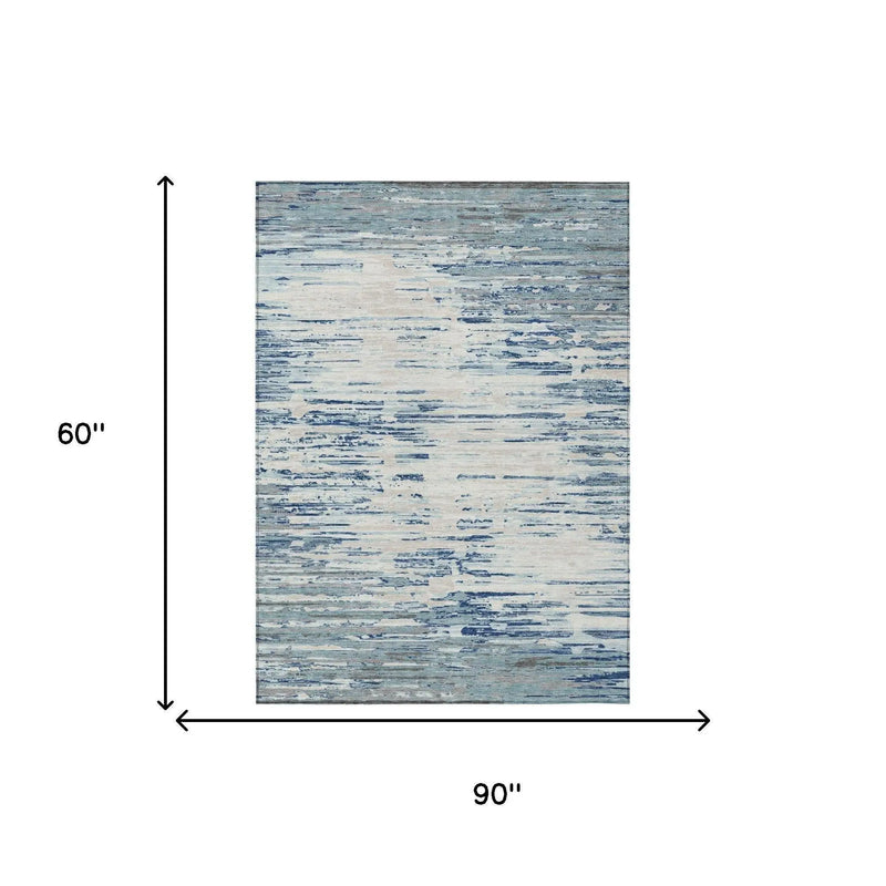 5' X 8' Sky Blue And Blue Abstract Washable Indoor Outdoor Area Rug Homeroots Outdoor