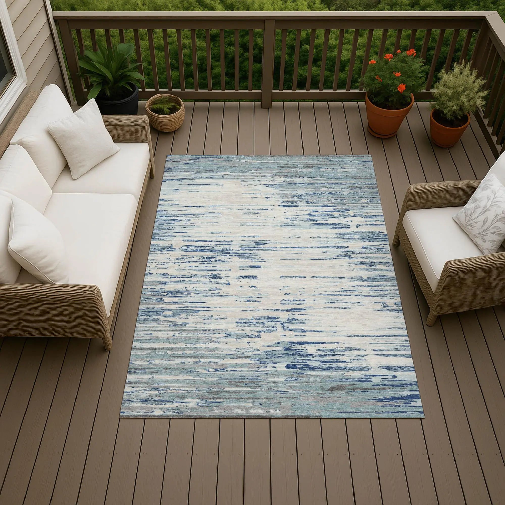 5' X 8' Sky Blue And Blue Abstract Washable Indoor Outdoor Area Rug Homeroots Outdoor