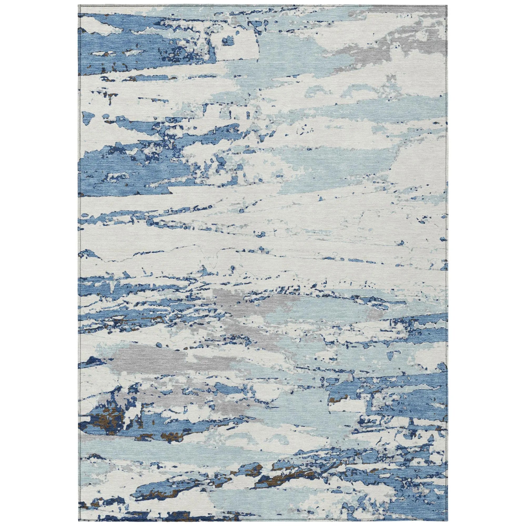 5' X 8' Sky Blue And Blue Abstract Washable Indoor Outdoor Area Rug Homeroots Outdoor